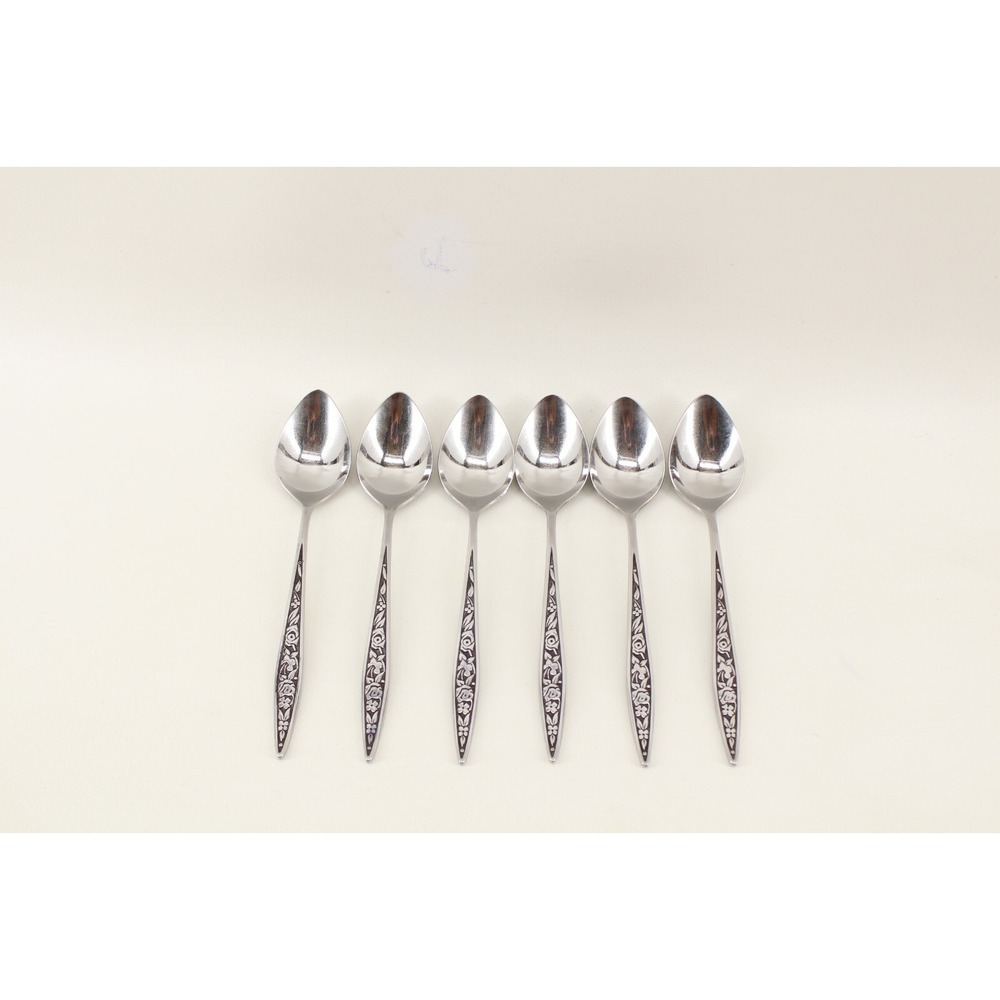 EKCO Eterna SANTIAGO Custom Stainless TeaSpoon Set Of 6 Vintage 6 1/2"‎